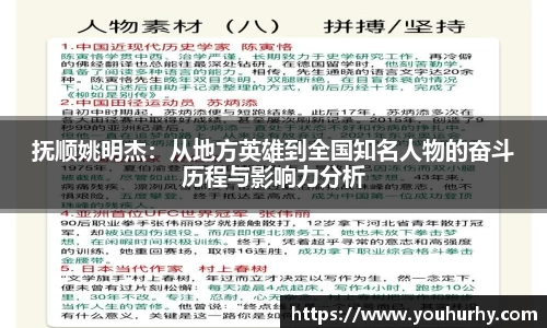 抚顺姚明杰：从地方英雄到全国知名人物的奋斗历程与影响力分析